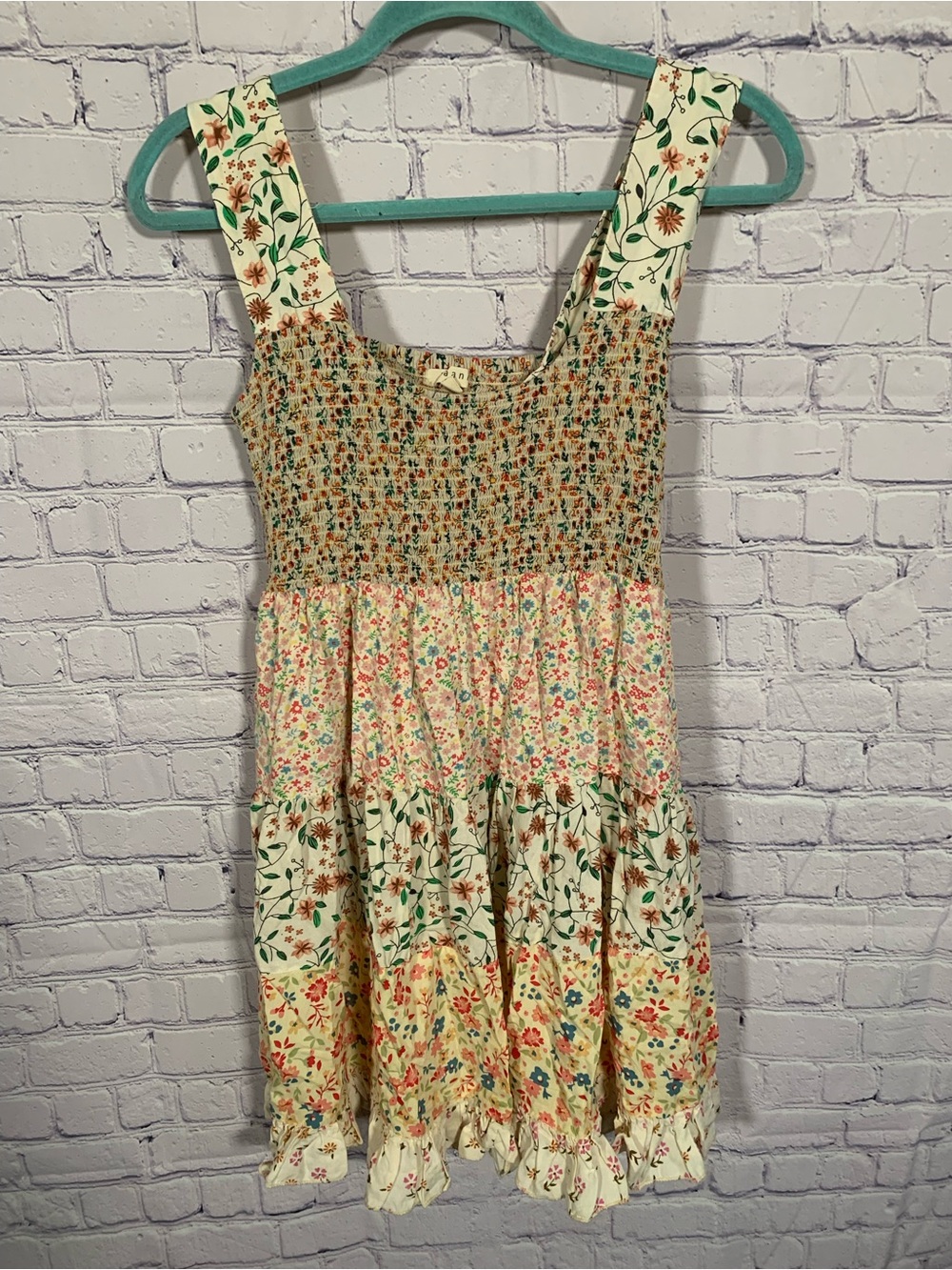 Paani Womens Patchwork Floral Tiered Sleeveless Dress Sz S Smocked Boho Festival